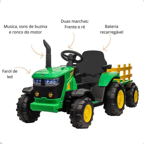Trator Elétrico Infantil 12v Controle Remoto E Mp3 Verde - Imagem 3