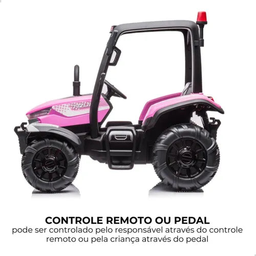 Trator Elétrico Infantil Rosa Com Bateria Capota Luz E Som - Imagem 5