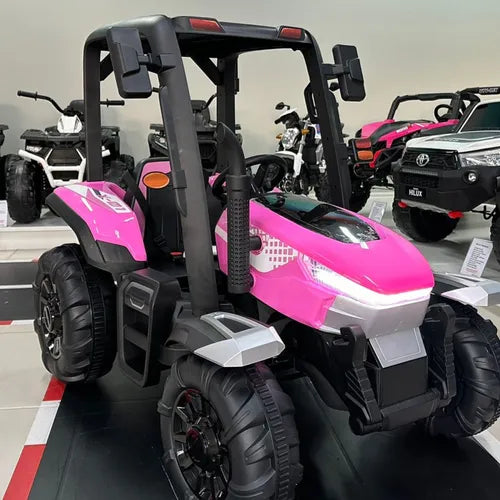 Trator Elétrico Infantil Rosa Com Bateria Capota Luz E Som - Imagem 3